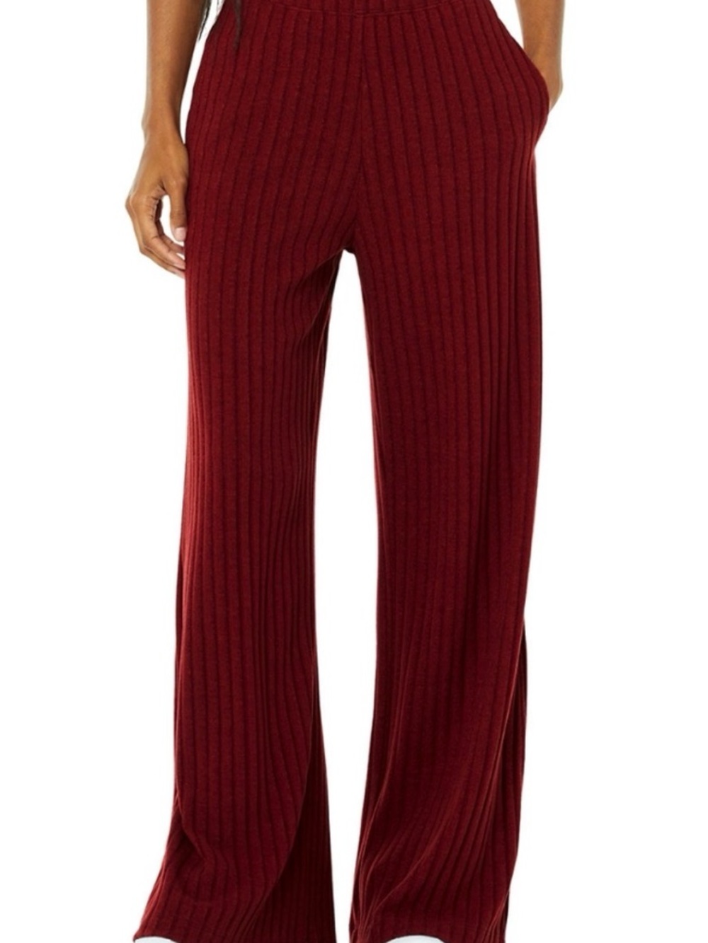 ALO Ribbed Take Comfort wide leg Knit Pants red Burgundy
